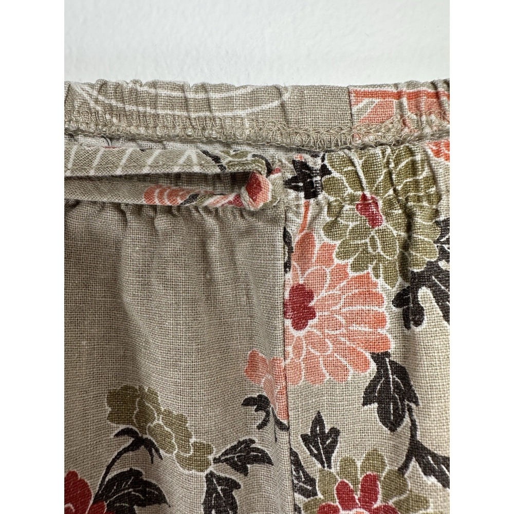 Vintage Blue Women's Linen Blend Pants Size Large Pull On Floral Boho Riviera - Picture 4 of 7